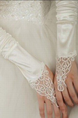 Unverwechselbar Taft Mit Luxuriös Kristall Weiß Brauthandschuhe