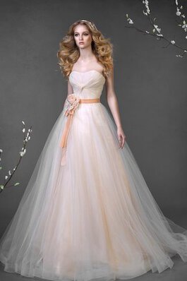 Tüll Ärmelloses A-Line Brautkleid mit Blume mit Rücken Schnürung