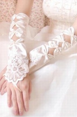 Wunderbar Satin Spitze Saum Elfenbein Elegant|Bescheiden Brauthandschuhe - Foto 2