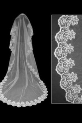 Seher Spitze Saum Elegant|Bescheiden Kapelle Schleppe Brautschleier