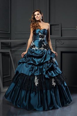 Ärmelloses Taft Sittsames Quinceanera Kleid mit Rücken Schnürung mit Applikation