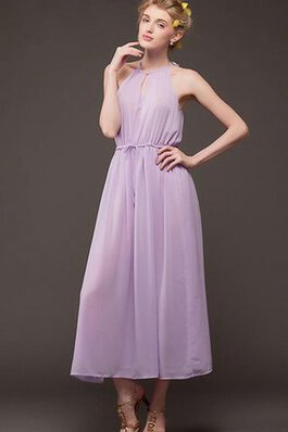 Plissiertes Schlüsselloch Rücken A-Line Chiffon Knöchellanges Brautjungfernkleid