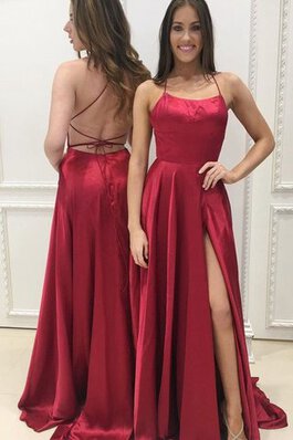 Spaghetti Träger Vorne Geschlitztes Satin Bescheidenes Romantisches Ballkleid