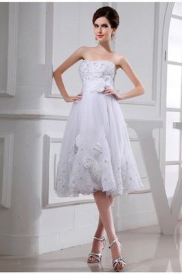 Ärmellos Perlenbesetztes Empire Taille Organza Brautkleid mit Rücken Schnürung