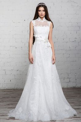 A-Linie Spitze Bodenlanges Brautkleid mit Bordüre ohne Ärmeln