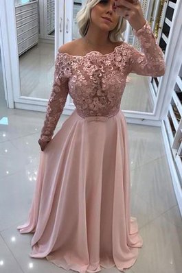 A-Linie Natürliche Taile Schön Ballkleid mit Bordüre aus Chiffon