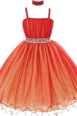 Empire Taille Ärmellos Spaghetti Träger Organza Blumenmädchenkleid mit Reißverschluss