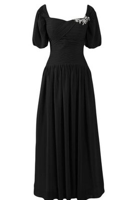 Plissiertes Normale Taille Wadenlanges Brautmutterkleid aus Chiffon mit kurzen Ärmeln