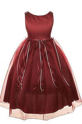 Natürliche Taile Tüll Satin Blumenmädchenkleid mit Plissierungen mit Schmetterlingsknoten