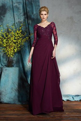 A-Line Prinzessin V-Ausschnitt Brautmutterkleid mit 3/4 länge Ärmeln aus Chiffon