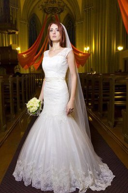 Meerjungfrau Stil Ärmelloses Sweep Zug Plissiertes Brautkleid mit gekappten Ärmeln