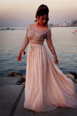 Normale Taille Bateau Bodenlanges Abendkleid aus Chiffon für Übergröße