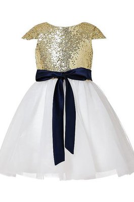 Normale Taille Juwel Ausschnitt A-Line Prinzessin Blumenmädchenkleid aus Paillette