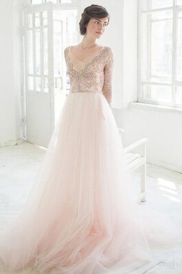 A-Line Spitze V-Ausschnitt Luxus Brautkleid aus Tüll