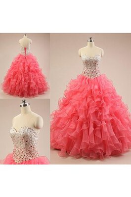 Spitze Herz-Ausschnitt Organza Quinceanera Kleid mit Rücken Schnürung mit Perlen