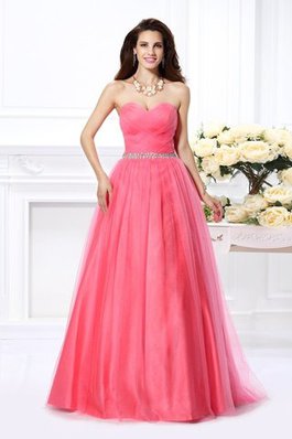 Drapiertes Perlenbesetztes Satin Normale Taille Quinceanera Kleid ohne Ärmeln