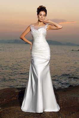 Meerjungfrau Strand Perlenbesetztes Satin Sittsames Brautkleid