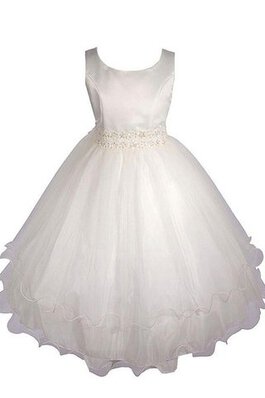 Satin Reißverschluss Organza Blumenmädchenkleid mit Bordüre mit Applikation