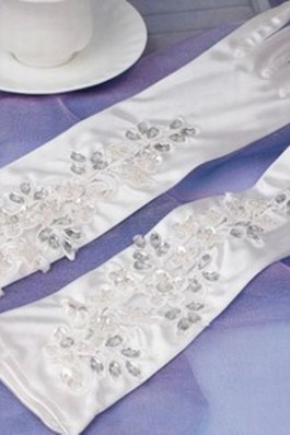 Ehrbar Satin Paillette Weiß Elegant Brauthandschuhe - Foto 2