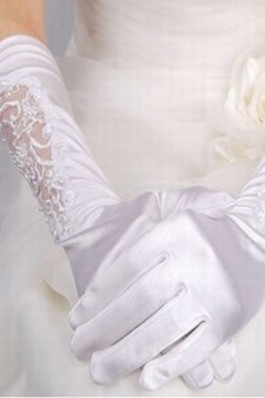 Getrennt Taft Luxuriös Perlenstickerei Weiß Brauthandschuhe