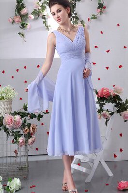 Ärmellos A-Line Chiffon Reißverschluss Wadenlanges Brautmutterkleid