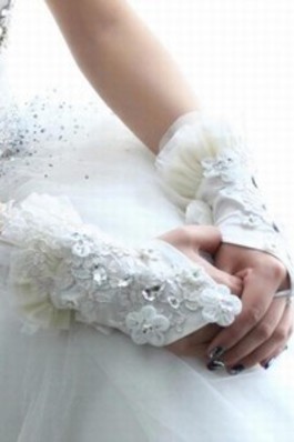 Ausgezeichnet Satin Mit Kristall Modern Brauthandschuhe - Foto 2