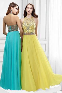 Chiffon Tüll Juwel Ausschnitt Bodenlanges Ballkleid mit Perlen