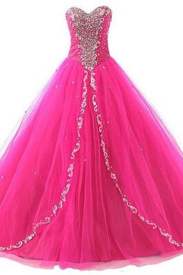 Perlenbesetztes Normale Taille Duchesse-Linie Quinceanera Kleid aus Tüll ohne Ärmeln