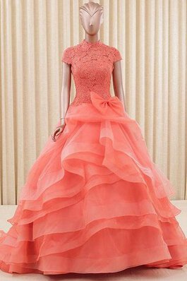 A Linie Normale Taille Reißverschluss Quinceanera Kleid aus Organza mit Rüschen