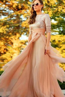Juwel Ausschnitt Halbe Ärmeln Elegantes Sittsames Bodenlanges Abendkleid