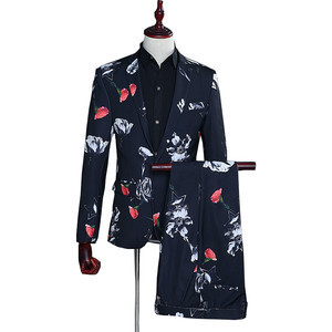 Schwarz Herren Floral Homme Blazer Hosen Sommer Herbst