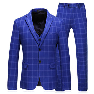 Blau Blazer Plaid Jacke + Weste + Hose Asiatischen