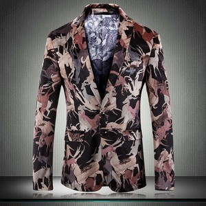 Gedruckt Männer Anzug Jacke Asiatische Stilvolle Slim Fit Einreiher