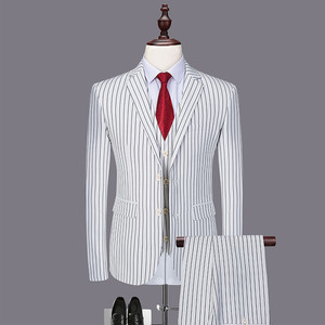 Kleid Business Herren Anzüge 3 Stück Striped Print Anzug Verkauf Weiß