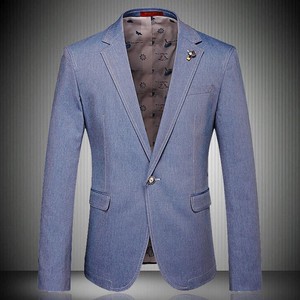 Männer Einfarbig Mode Kerbe Revers Blau Plus Größe Slim Fit Freizeit