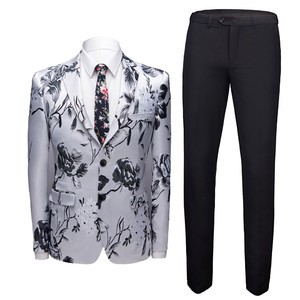 Floral Gedruckt Weiß Plus Größe Slim Fit Casual Männer Anzug