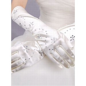 Blendend Taft Mit Kristall Weiß Brauthandschuhe