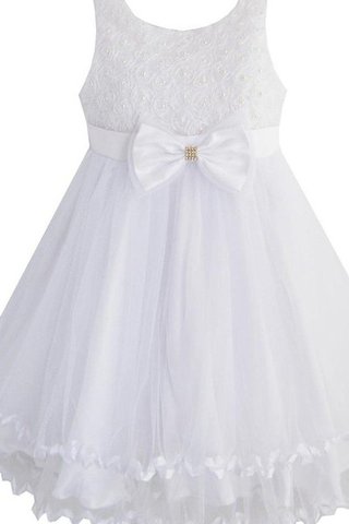 Reißverschluss Tüll Empire Taille Wadenlanges Blumenmädchenkleid mit Perlen
