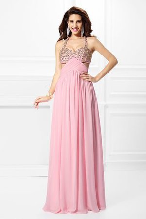 Chiffon Prinzessin Perlenbesetztes Spaghetti Träger Bodenlanges Abendkleid