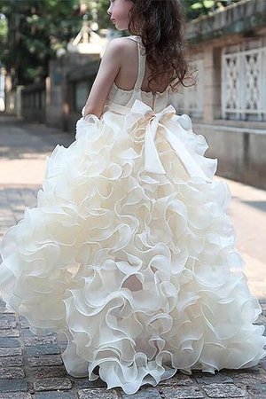 Organza V-Ausschnitt Prinzessin Blumenmädchenkleid mit Blume mit Rüschen