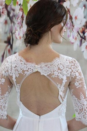 Plissiertes Halbe Ärmeln V-Ausschnitt Brautkleid mit Bordüre mit Schlüsselloch Rücken