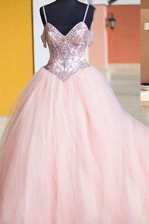 Tüll Ärmelloses Bodenlanges Quinceanera Kleid mit Rücken Schnürung mit Kristall