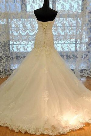 Satin Plissiertes Paillettenbesetztes Brautkleid mit Applikation aus Tüll
