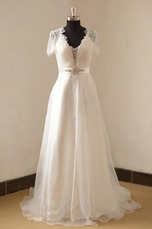 Organza Kurze Ärmeln V-Ausschnitt Bodenlanges Brautkleid mit Bordüre