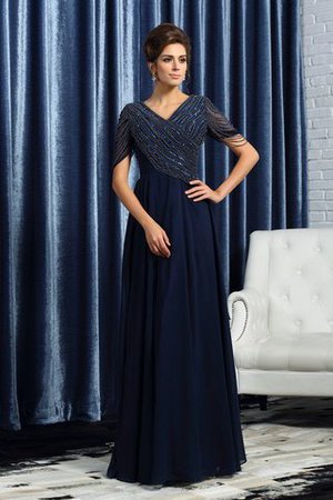 A-Linie Empire Taille Kurze Ärmeln Brautmutterkleid aus Chiffon mit V-Ausschnitt