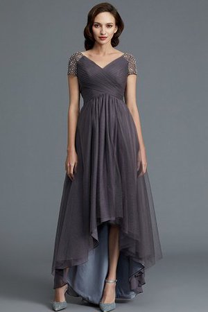 Kurze Ärmeln Prinzessin Tüll A-Line Brautmutterkleid mit V-Ausschnitt