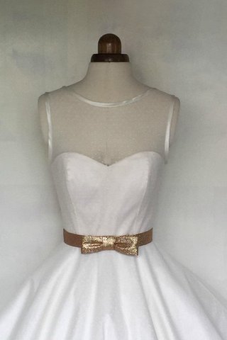 Juwel Ausschnitt A-Line Wadenlanges Brautkleid mit Schmetterlingsknoten mit Plissierungen