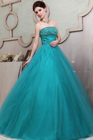 Trägerlos A-Linie Perlenbesetztes Quinceanera Kleid mit Blume mit Rüschen