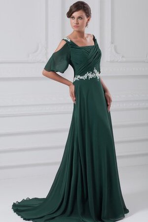 Chiffon Gerüschtes Quadrat Ausschnitt A-Line Abendkleid mit kurzen Ärmeln