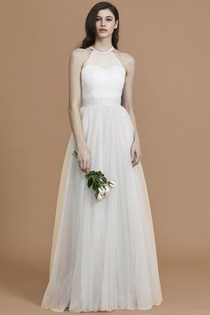 Nackenband A-Line Bodenlanges Brautjungfernkleid aus Tüll mit Rüschen